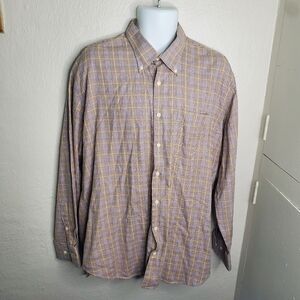 Peter Millar Plaid Button Down Shirt Men Size XL Brown Yellow Blue